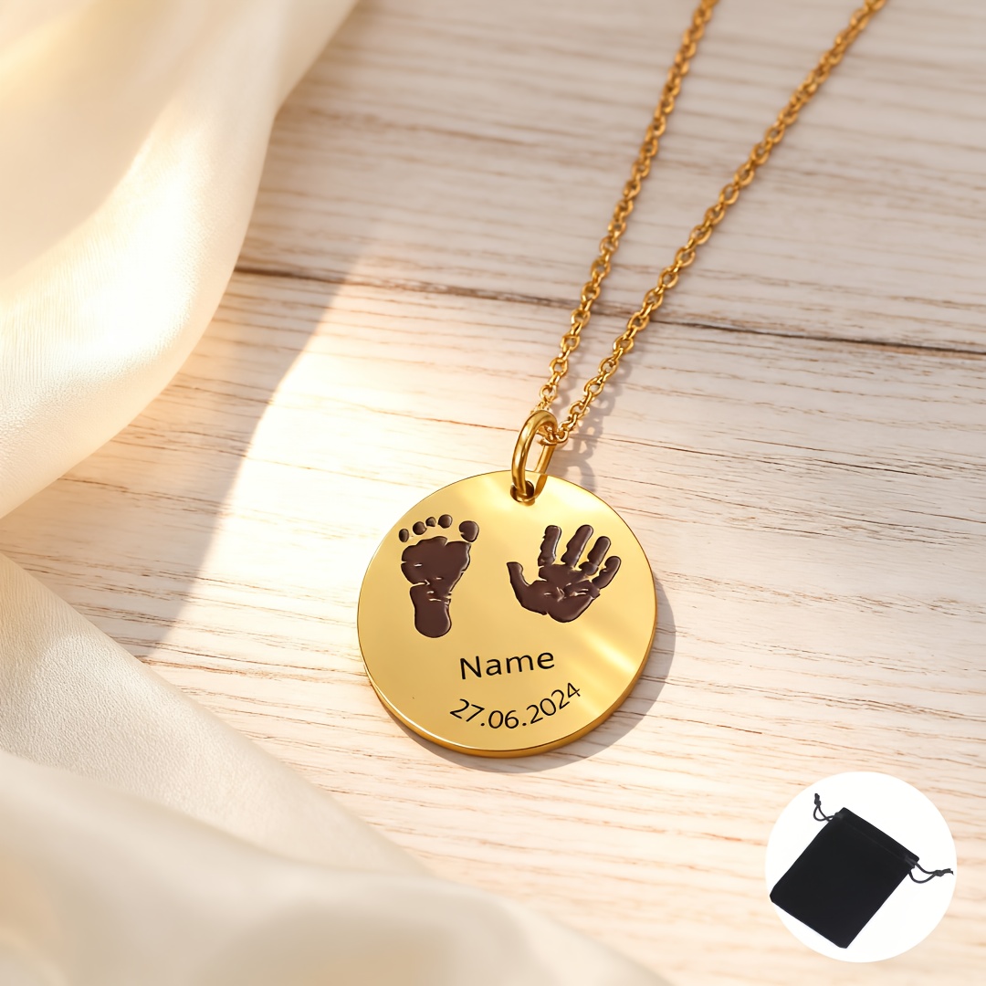 Personalized Laser-Engraved Handprint & Footprint Pendant Necklace — Custom Gift